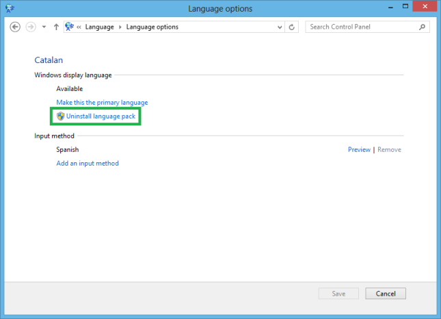 Uninstall language pack
