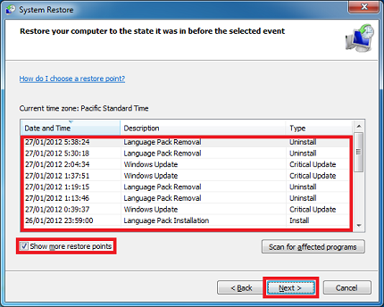 Show more restore points