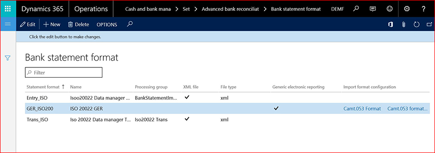 This image shows you how to associate ER configuration with bank statement format.