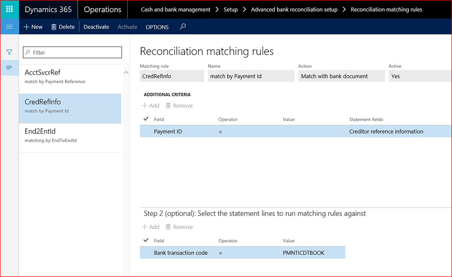 This image shows you how to set up additional rules to match bank statement line and bank document line.