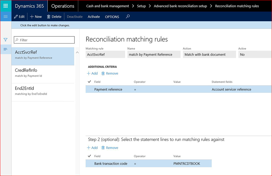 This image shows you how to set up additional rules to match bank statement line and bank document line.