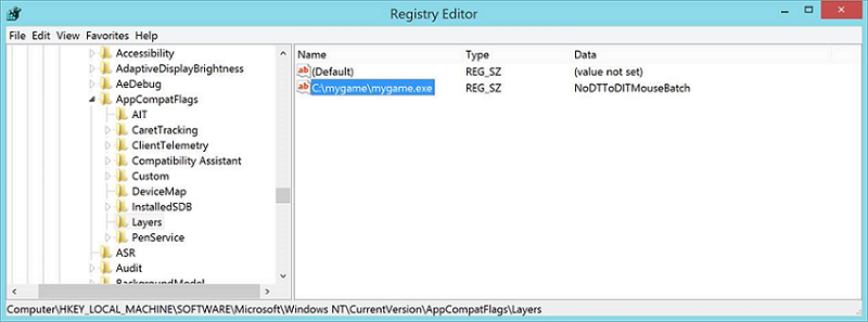 The registry key in Registry Editor should resemble the entry in the following screen shot
