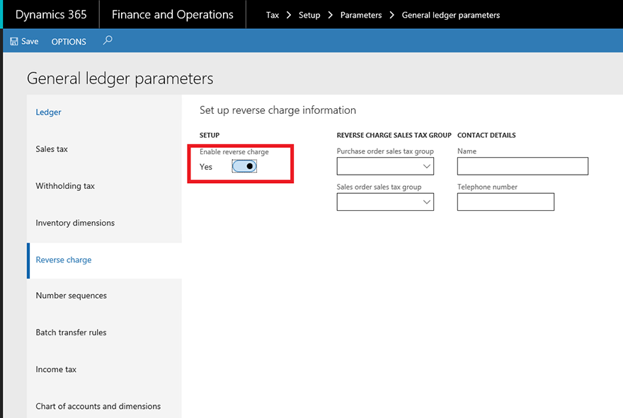 General ledger parameters