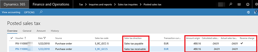 Sales tax transactions - Reverse charge