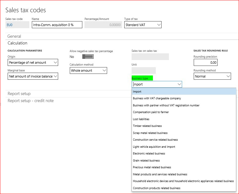 This image shows the new values extending in the Business type field.