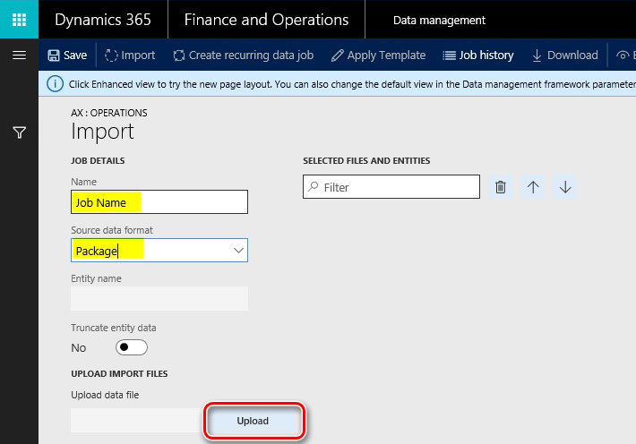 This image shows how to import data from data entities package.