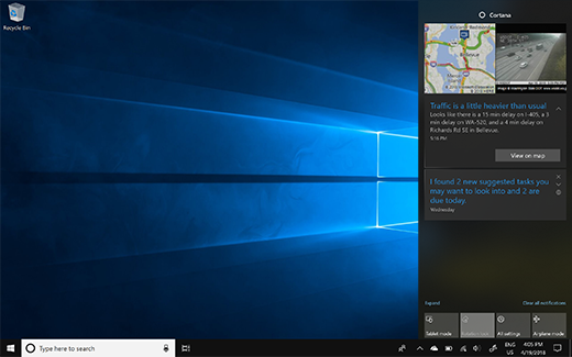 Action center with Traffic notification