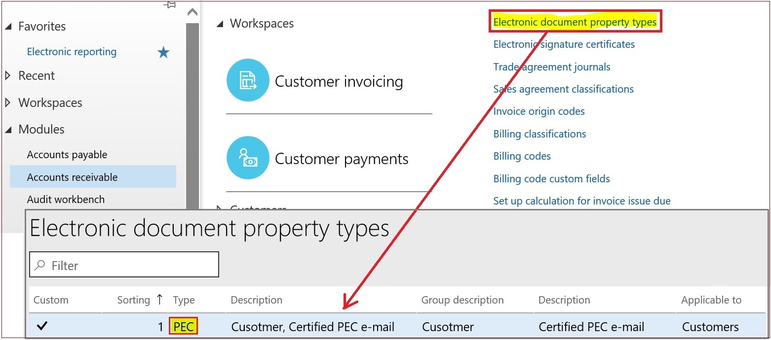 Electronic properties setup - Certified e-mail