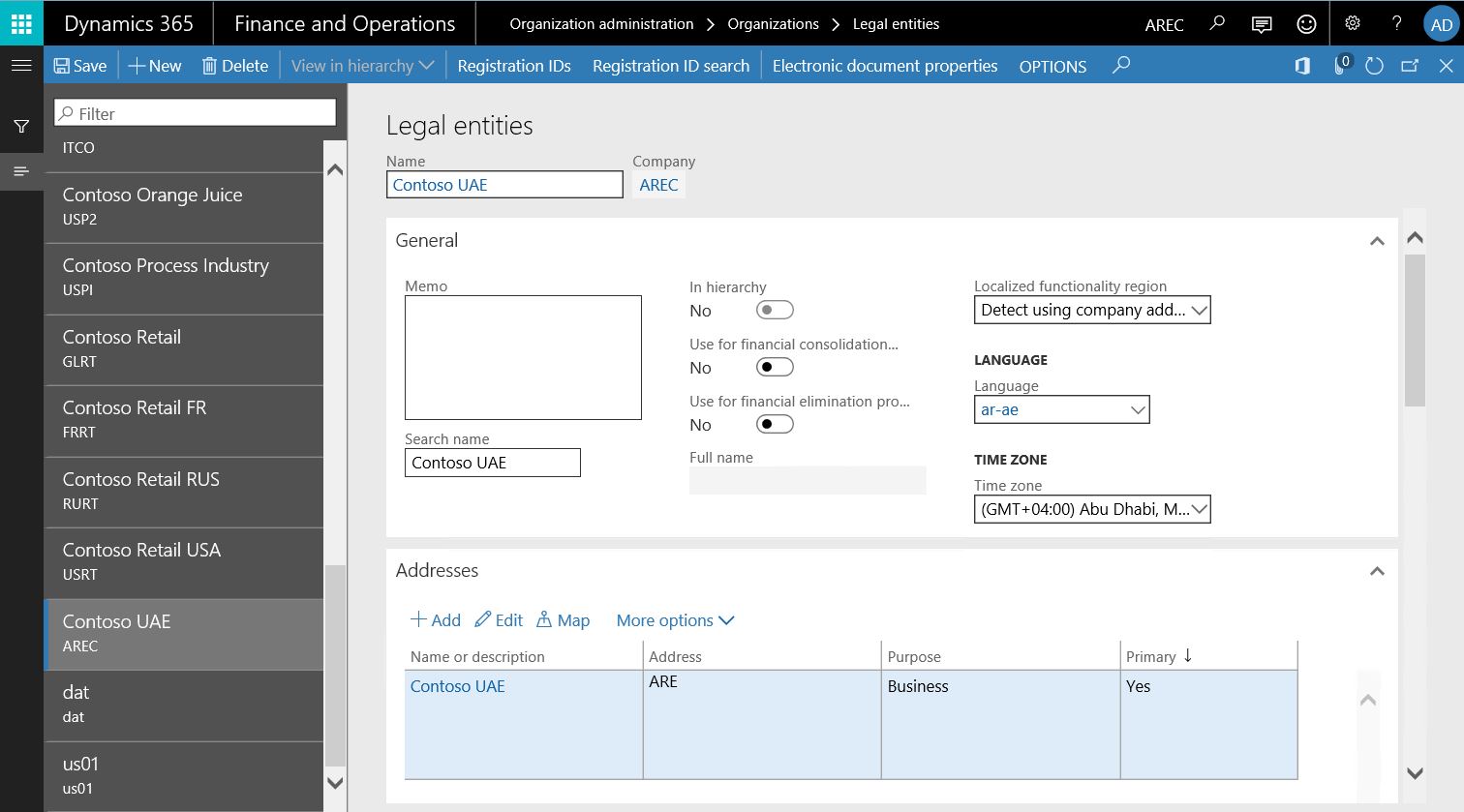 UAE Legal Entity country context setup