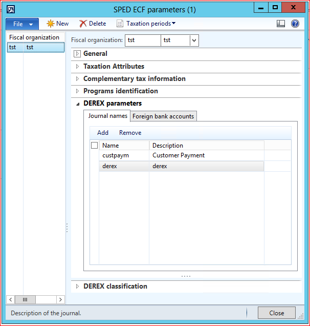 Sped ECF - Derex parameters Journal names