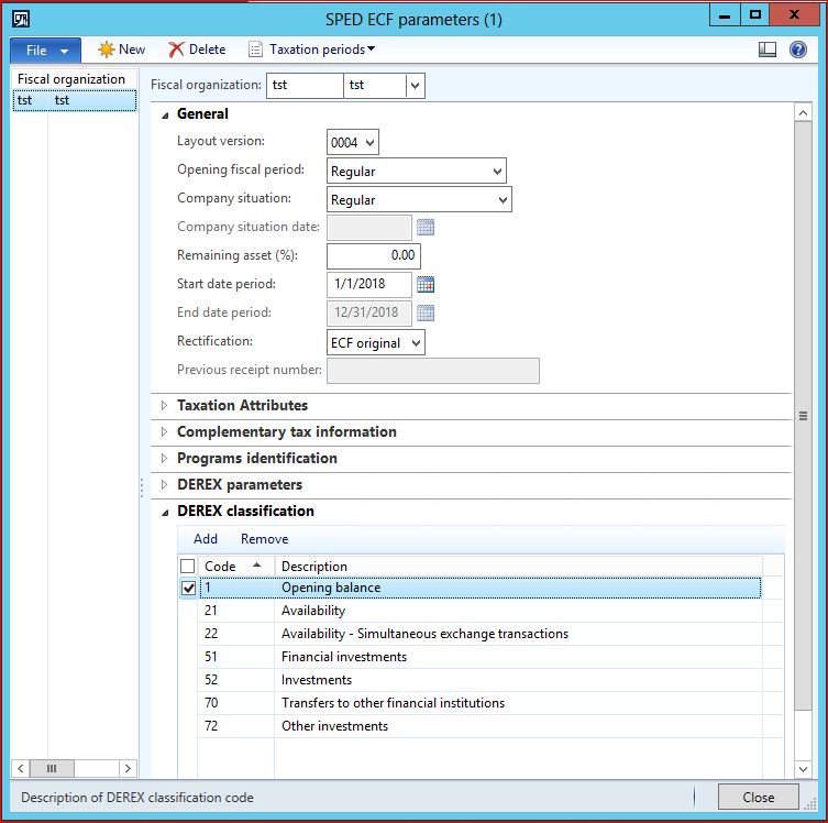 Sped ECF Derex parameters classification