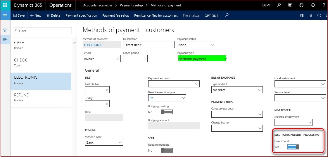Methods of payment for accounts receivable