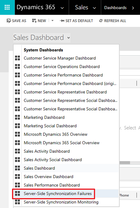 Server-Side Synchronization Failures Dashboard selection